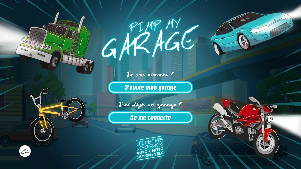 accueil de l'application Pimp My Garage